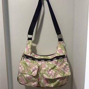 Lesportsac Green and Pink Dot Shoulder/ crossbody Bag